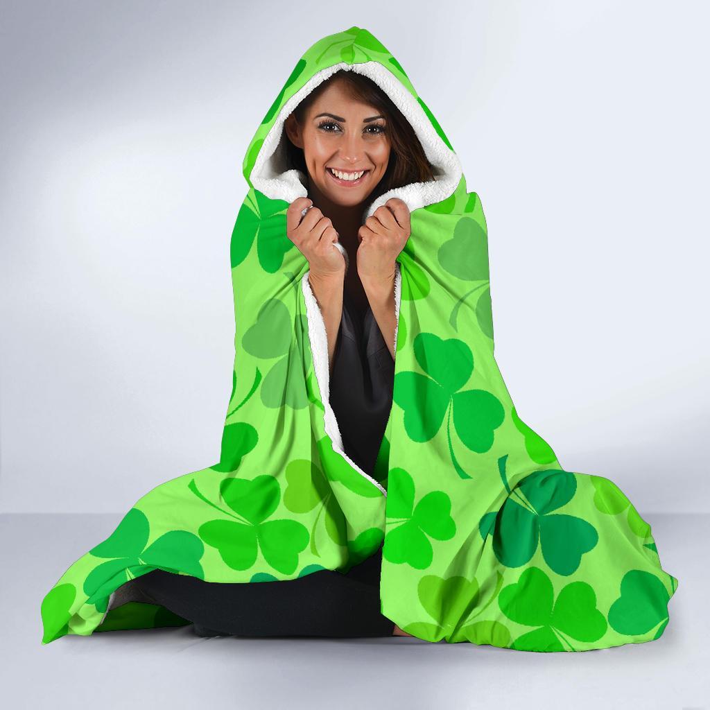 Shamrock St Patrick's Day Pattern Print Hooded Blanket-grizzshop