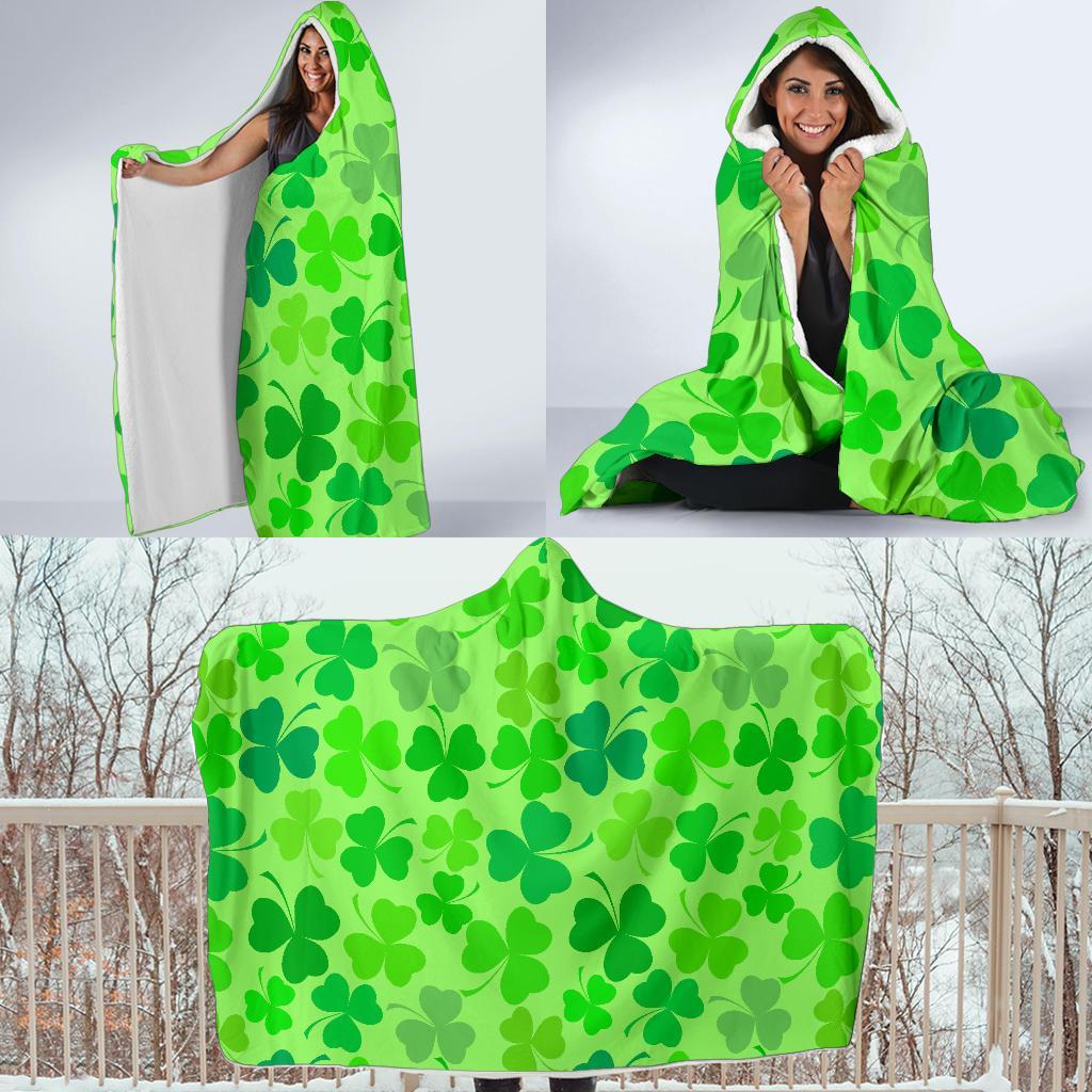 Shamrock St Patrick's Day Pattern Print Hooded Blanket-grizzshop