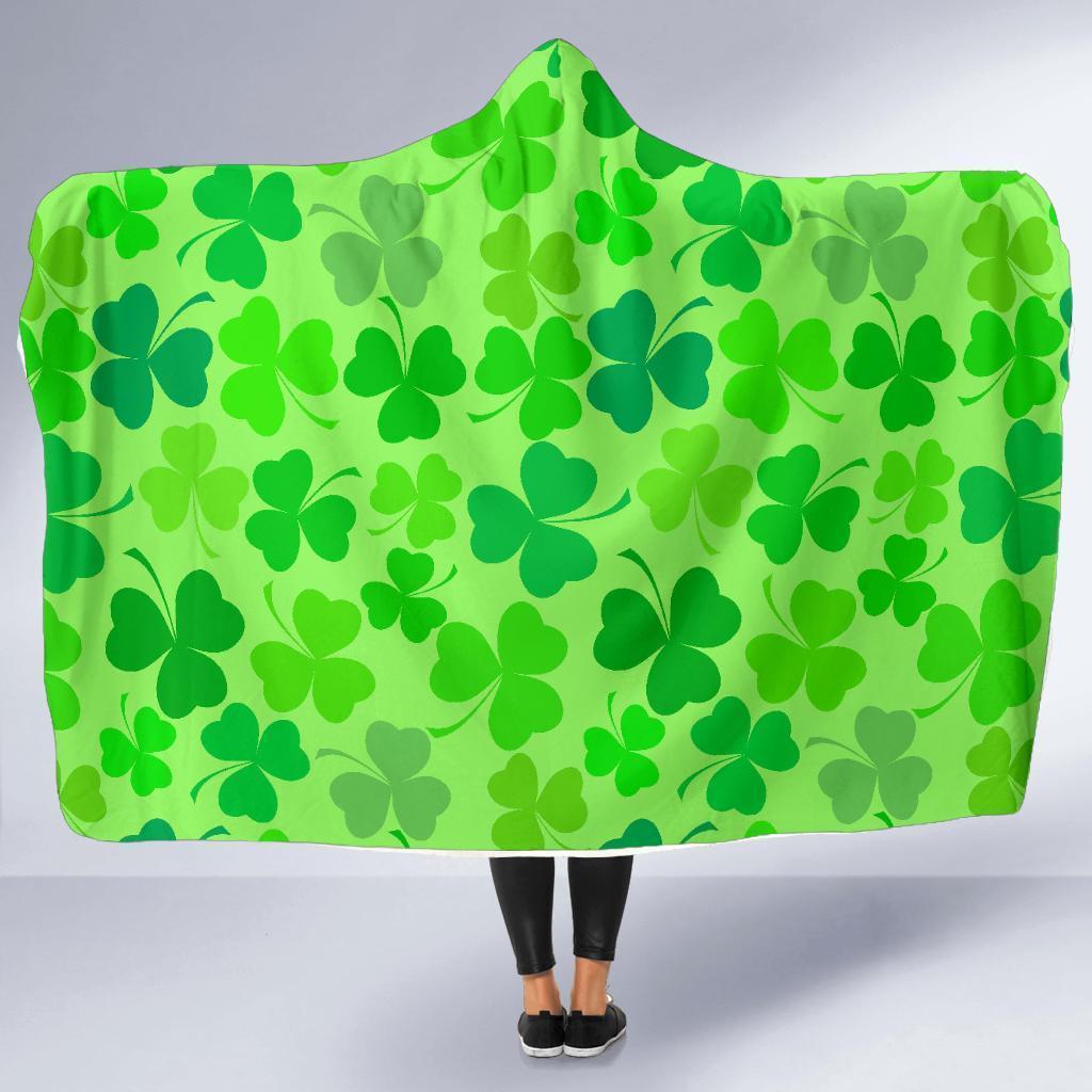 Shamrock St Patrick's Day Pattern Print Hooded Blanket-grizzshop