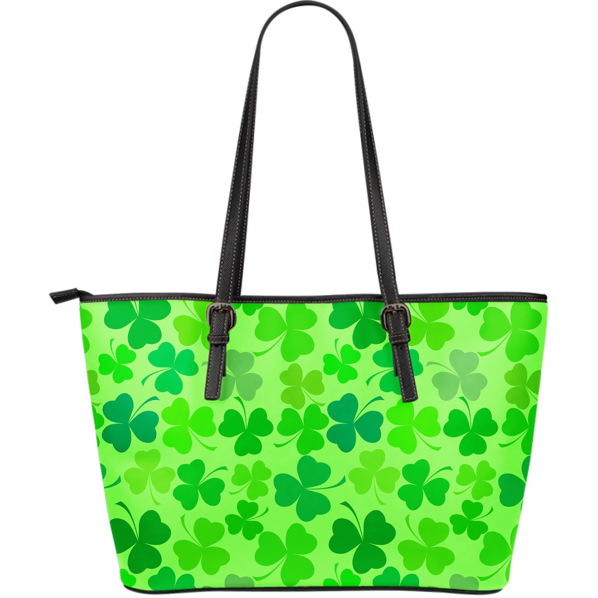 Shamrock St Patrick's Day Pattern Print Leather Tote Bag-grizzshop