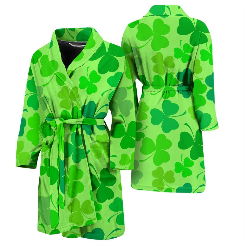 Shamrock St Patrick's Day Pattern Print Men Long Robe-grizzshop