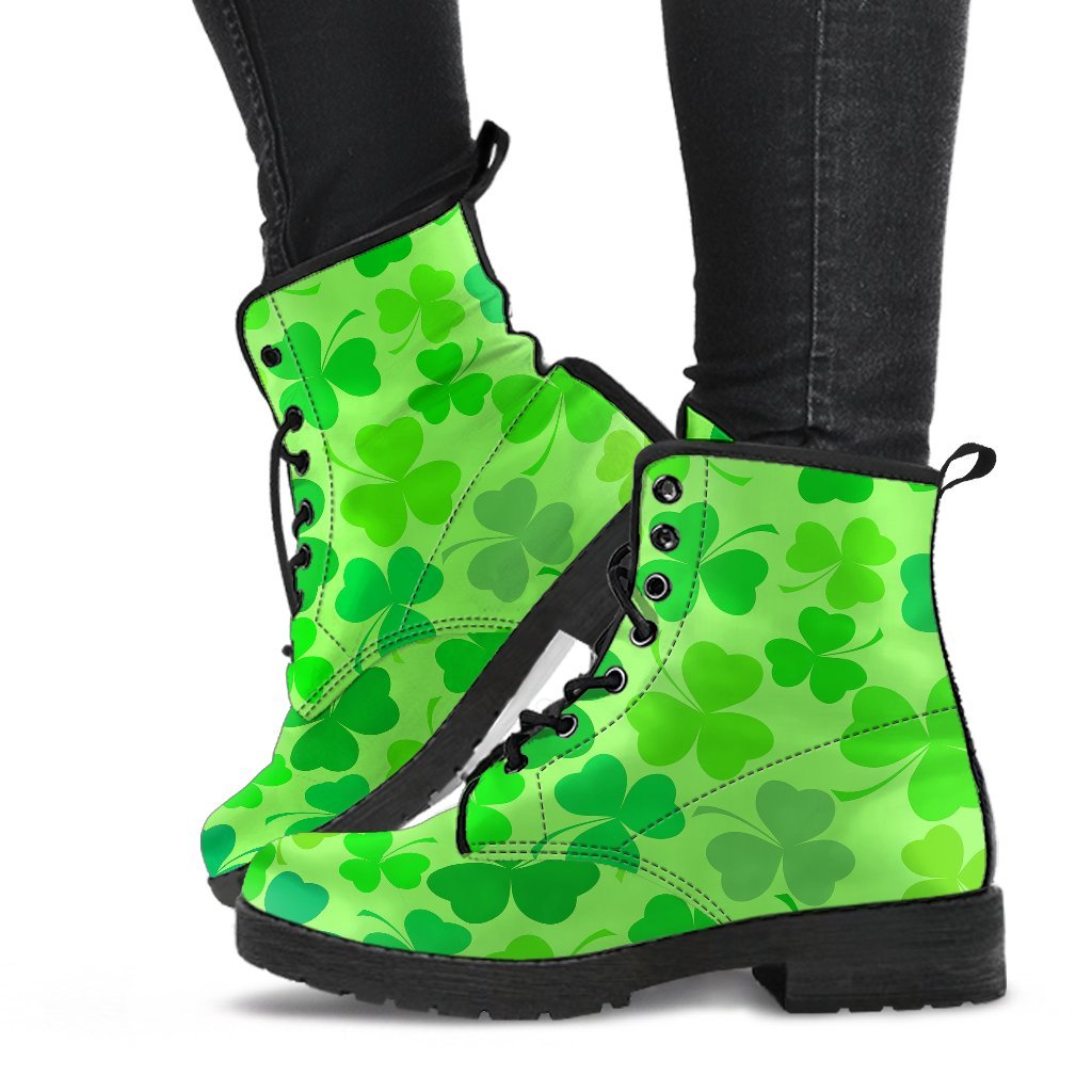 Shamrock St Patrick's Day Pattern Print Men Women Leather Boots-grizzshop