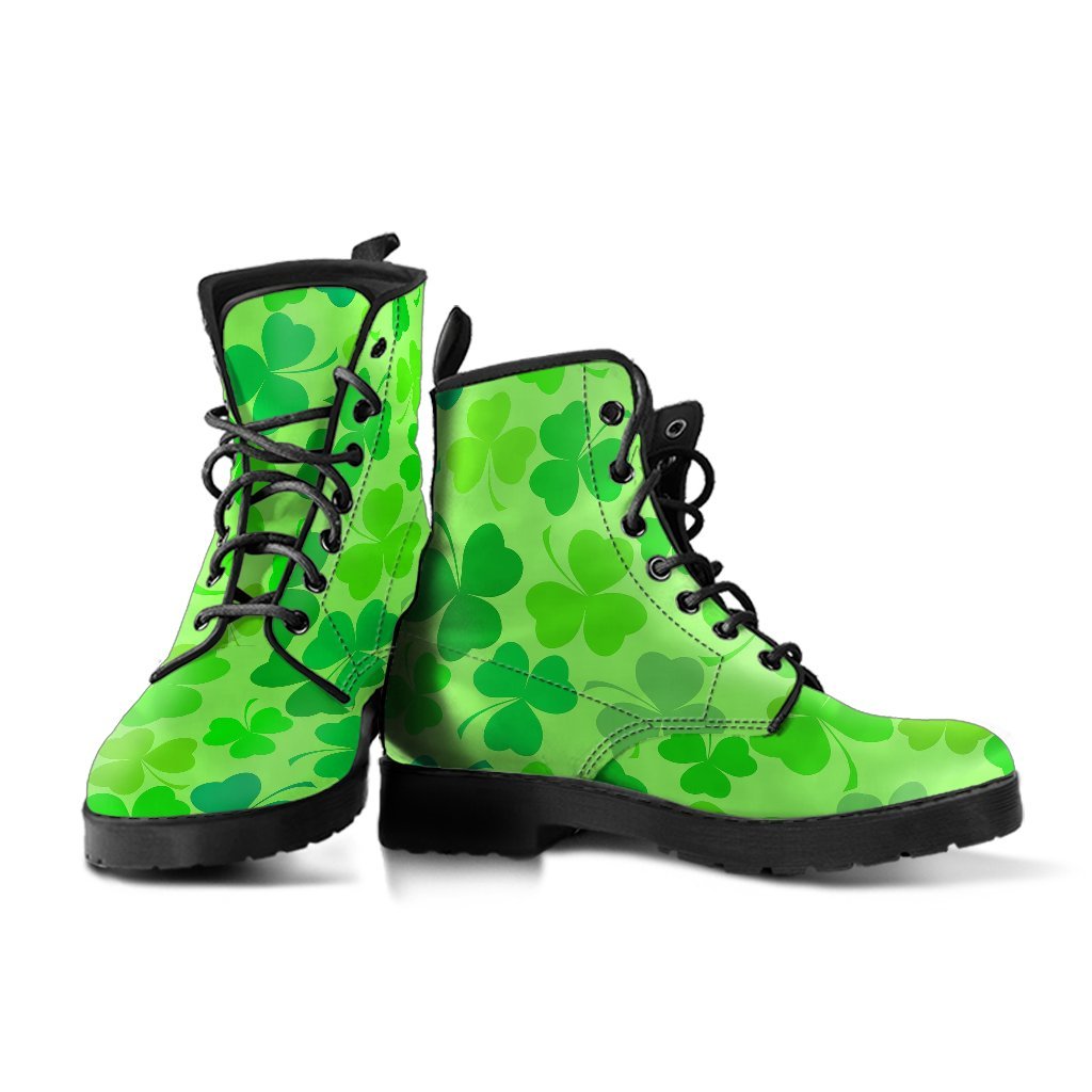 Shamrock St Patrick's Day Pattern Print Men Women Leather Boots-grizzshop