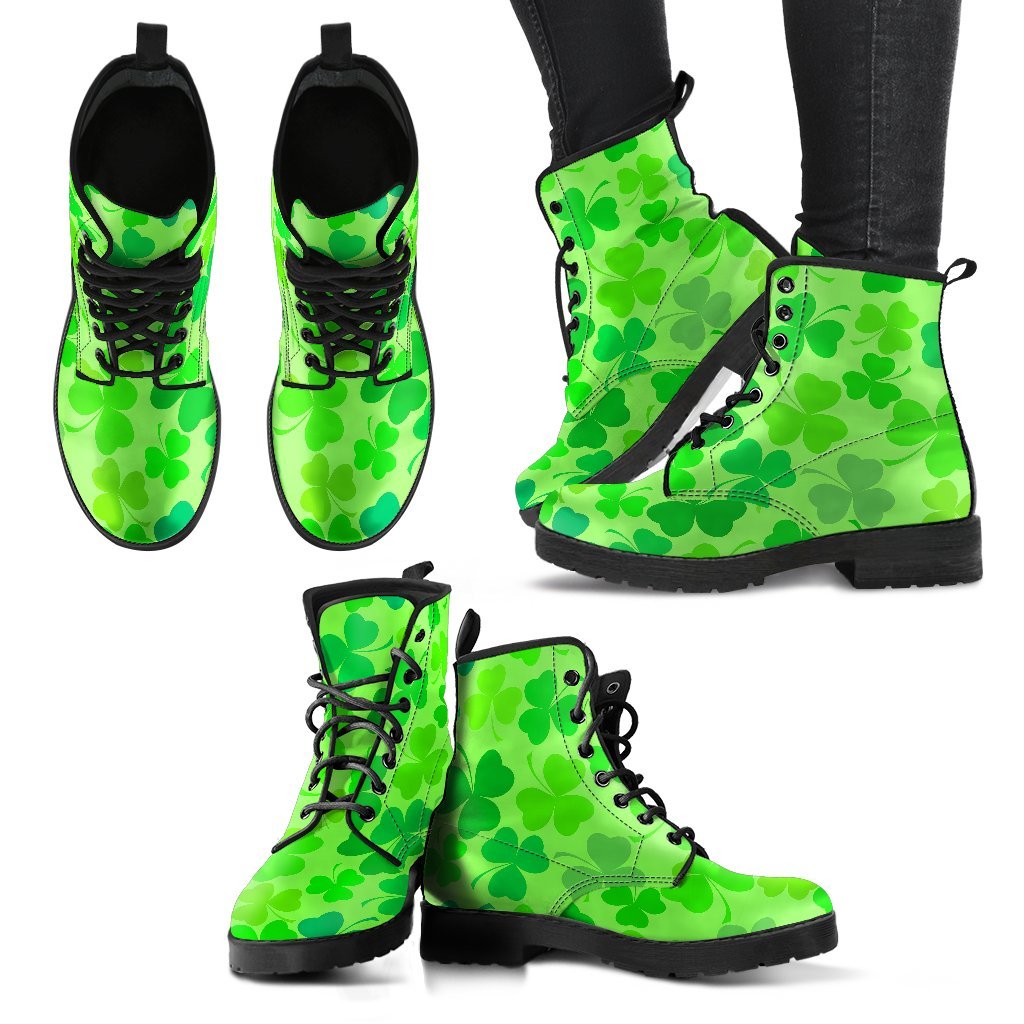 Shamrock St Patrick's Day Pattern Print Men Women Leather Boots-grizzshop