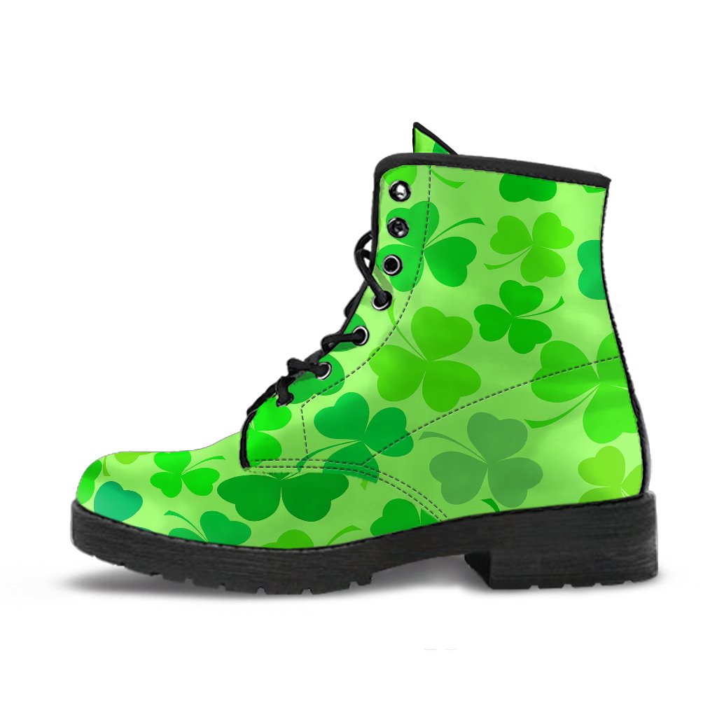 Shamrock St Patrick's Day Pattern Print Men Women Leather Boots-grizzshop