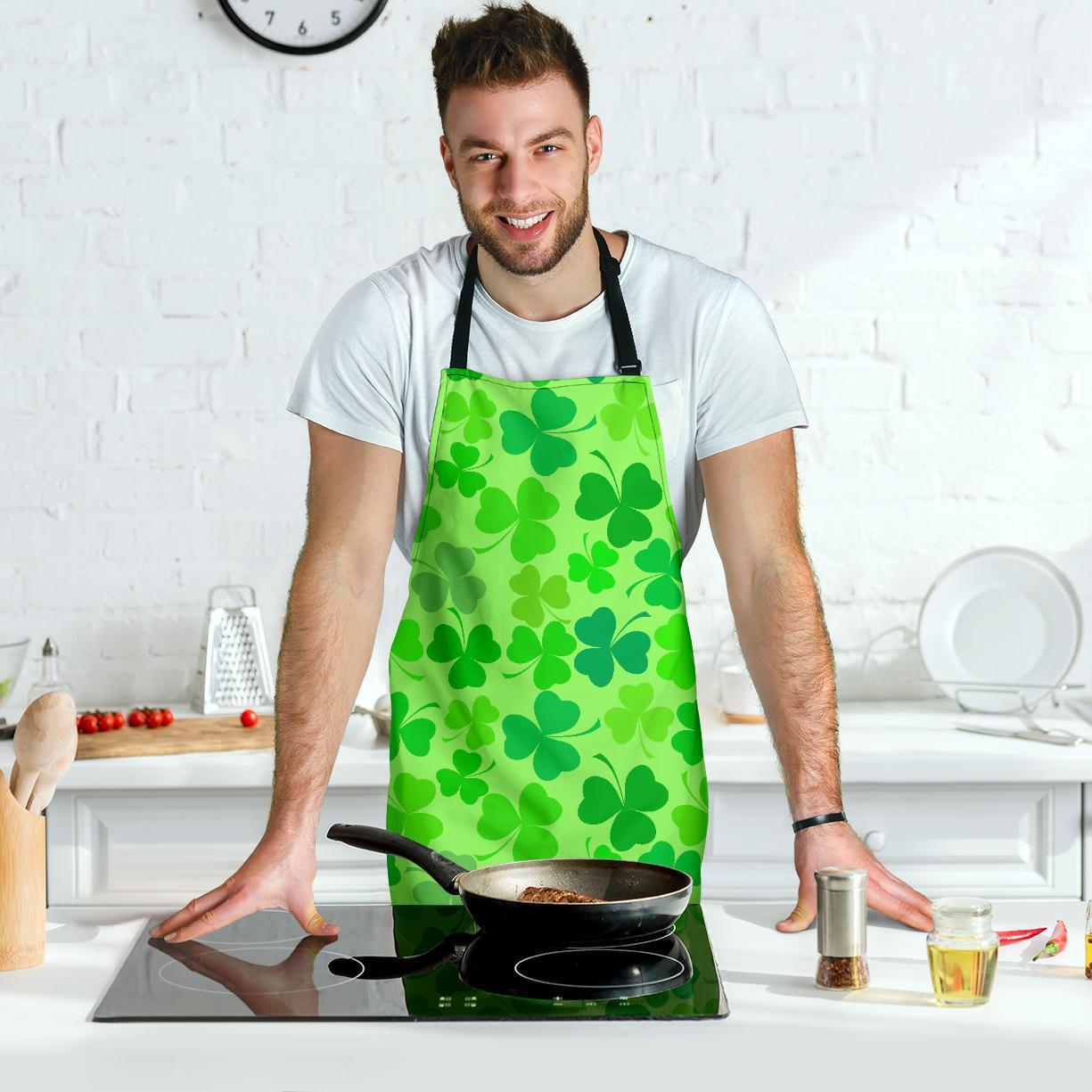 Shamrock St Patrick's Day Pattern Print Men's Apron-grizzshop