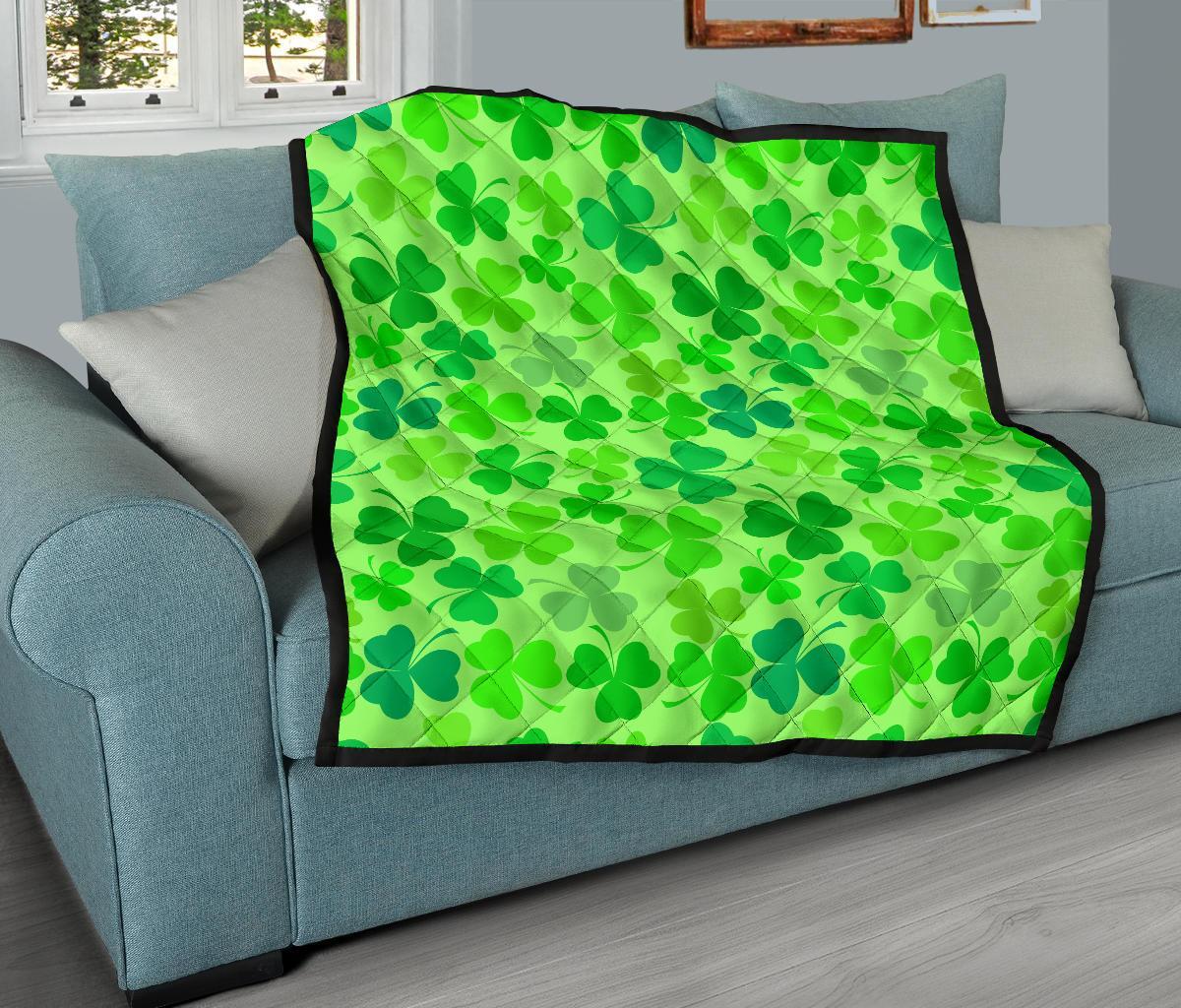 Shamrock St Patrick's Day Pattern Print Quilt-grizzshop