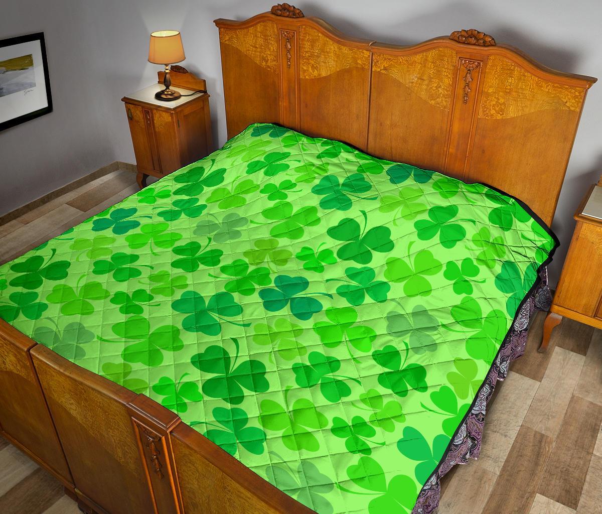 Shamrock St Patrick's Day Pattern Print Quilt-grizzshop