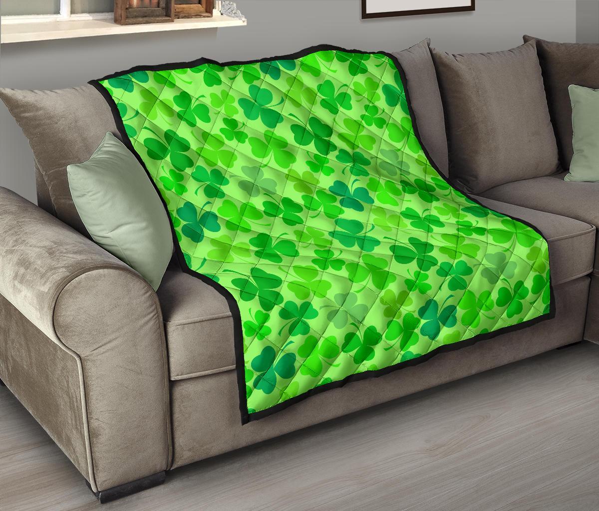 Shamrock St Patrick's Day Pattern Print Quilt-grizzshop