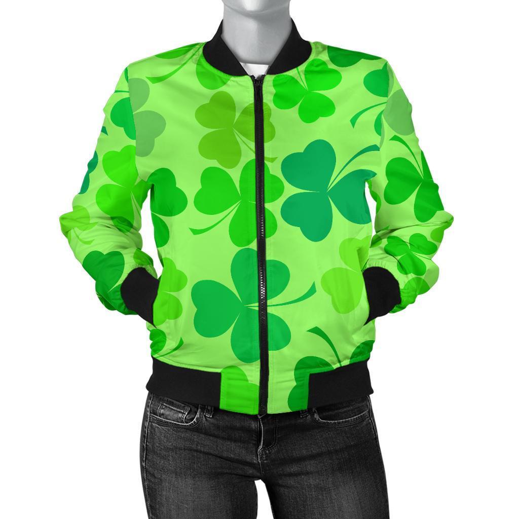 Shamrock St Patrick's Day Pattern Print Women Casual Bomber Jacket-grizzshop