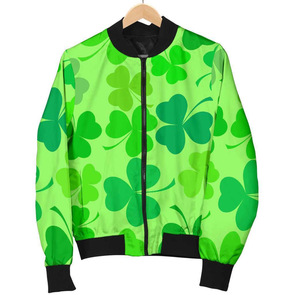 Shamrock St Patrick's Day Pattern Print Women Casual Bomber Jacket-grizzshop