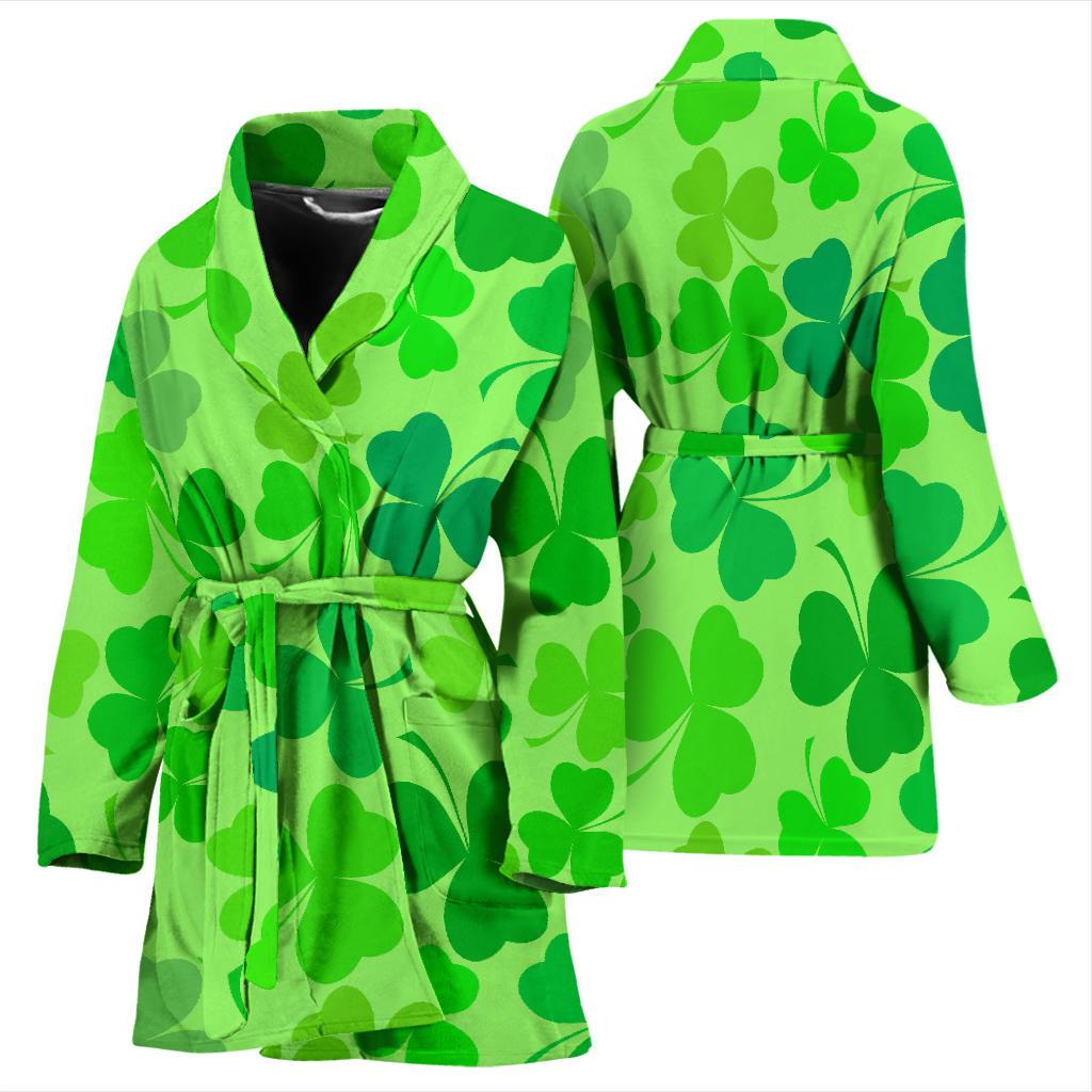 Shamrock St Patrick's Day Pattern Print Women Long Robe-grizzshop