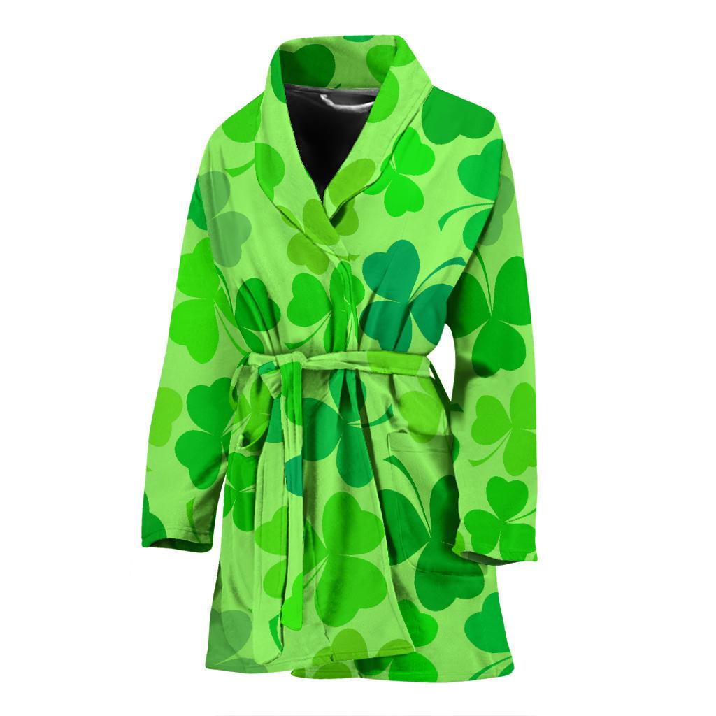 Shamrock St Patrick's Day Pattern Print Women Long Robe-grizzshop