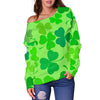 Shamrock St Patrick's Day Pattern Print Women Off Shoulder Sweatshirt-grizzshop