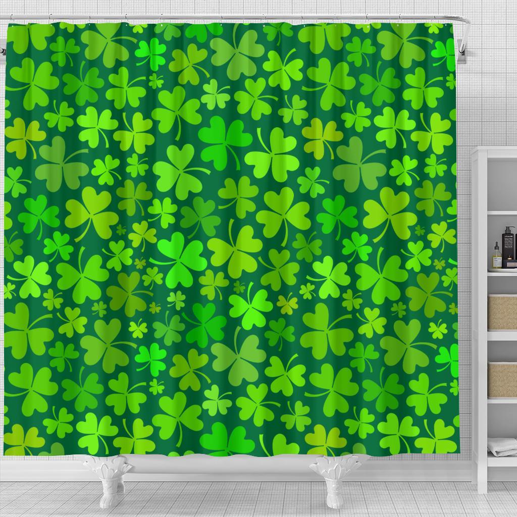 Shamrock St Patrick's Day Print Pattern Bathroom Shower Curtain-grizzshop