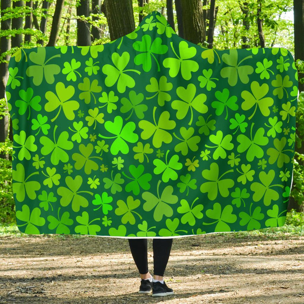 Shamrock St Patrick's Day Print Pattern Hooded Blanket-grizzshop