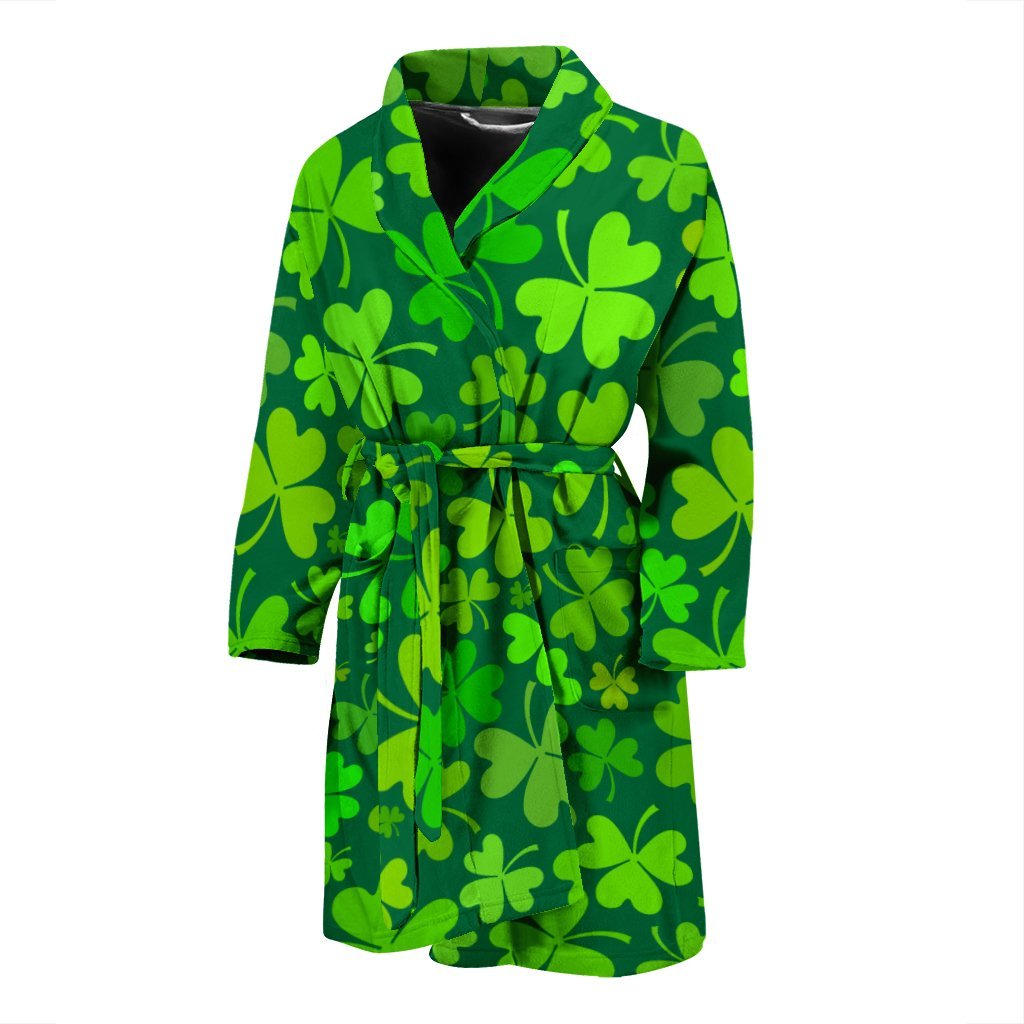 Shamrock St Patrick's Day Print Pattern Men Long Robe-grizzshop