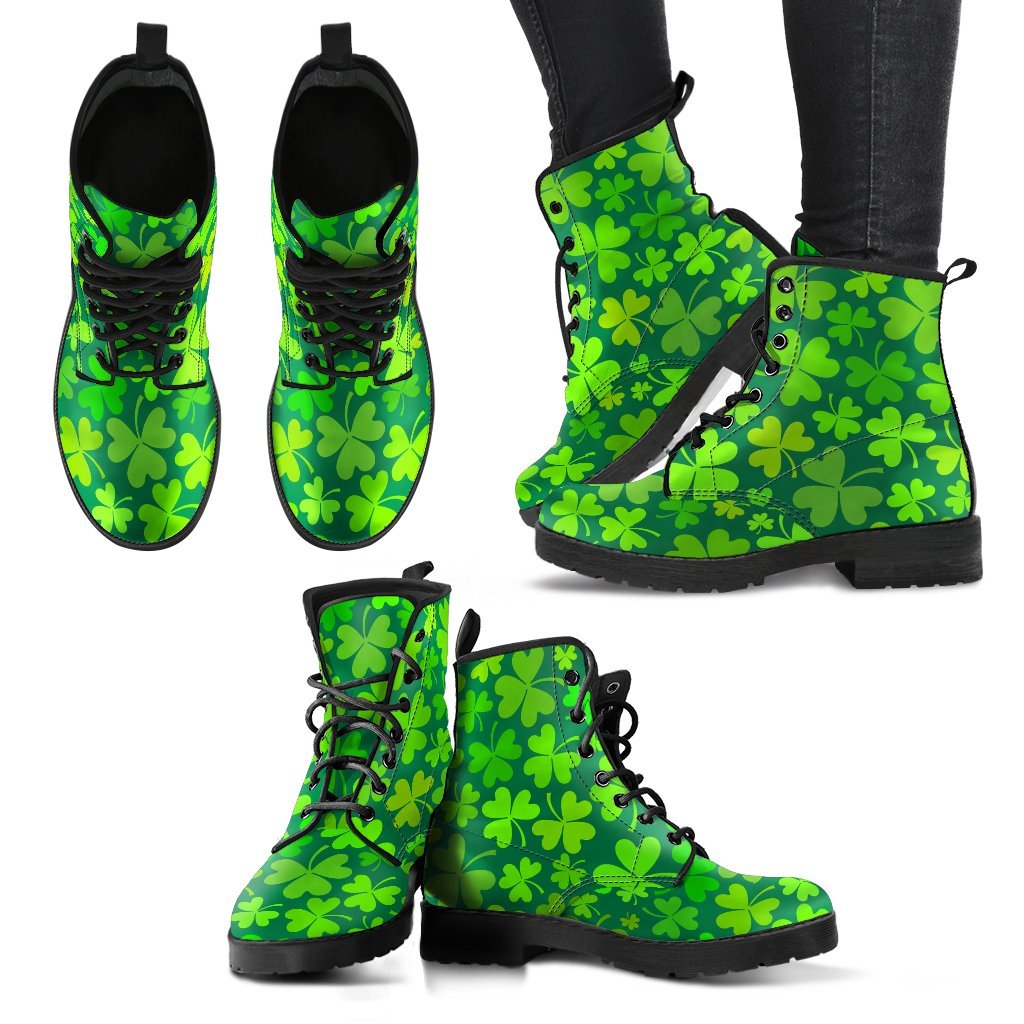 Shamrock St Patrick's Day Print Pattern Men Women Leather Boots-grizzshop