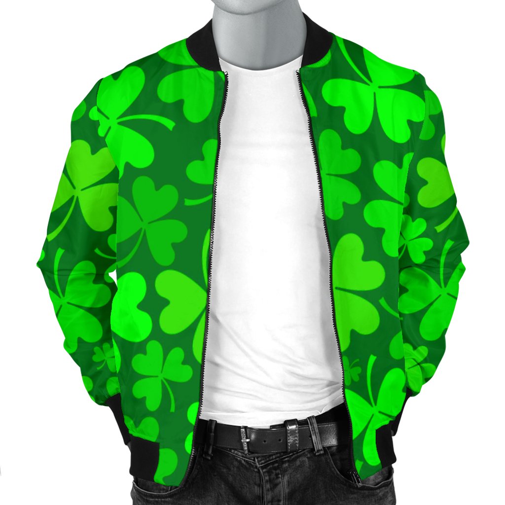 Shamrock St Patrick's Day Print Pattern Men's Bomber Jacket-grizzshop