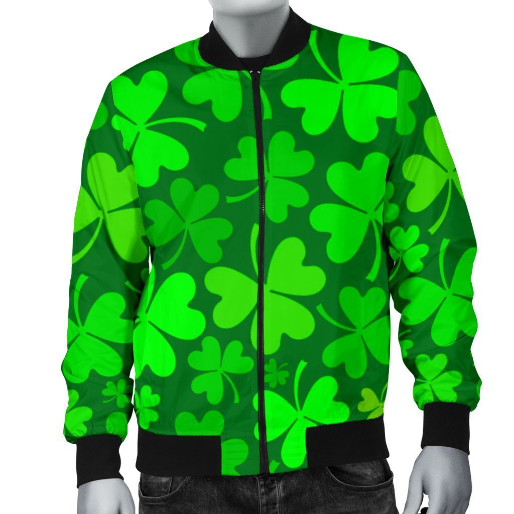 Shamrock St Patrick's Day Print Pattern Men's Bomber Jacket-grizzshop