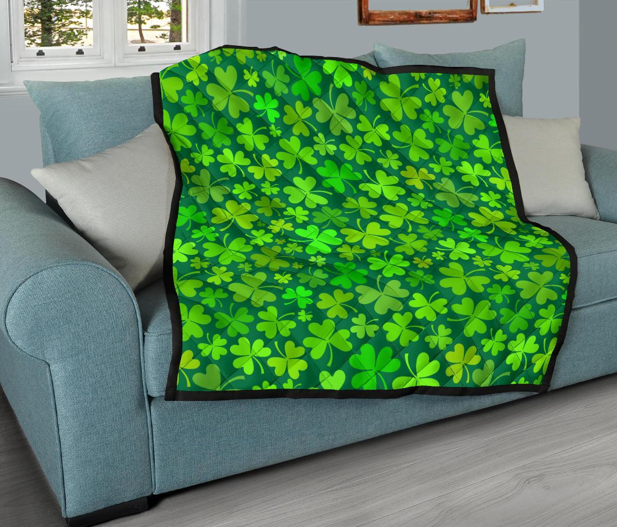 Shamrock St Patrick's Day Print Pattern Quilt-grizzshop