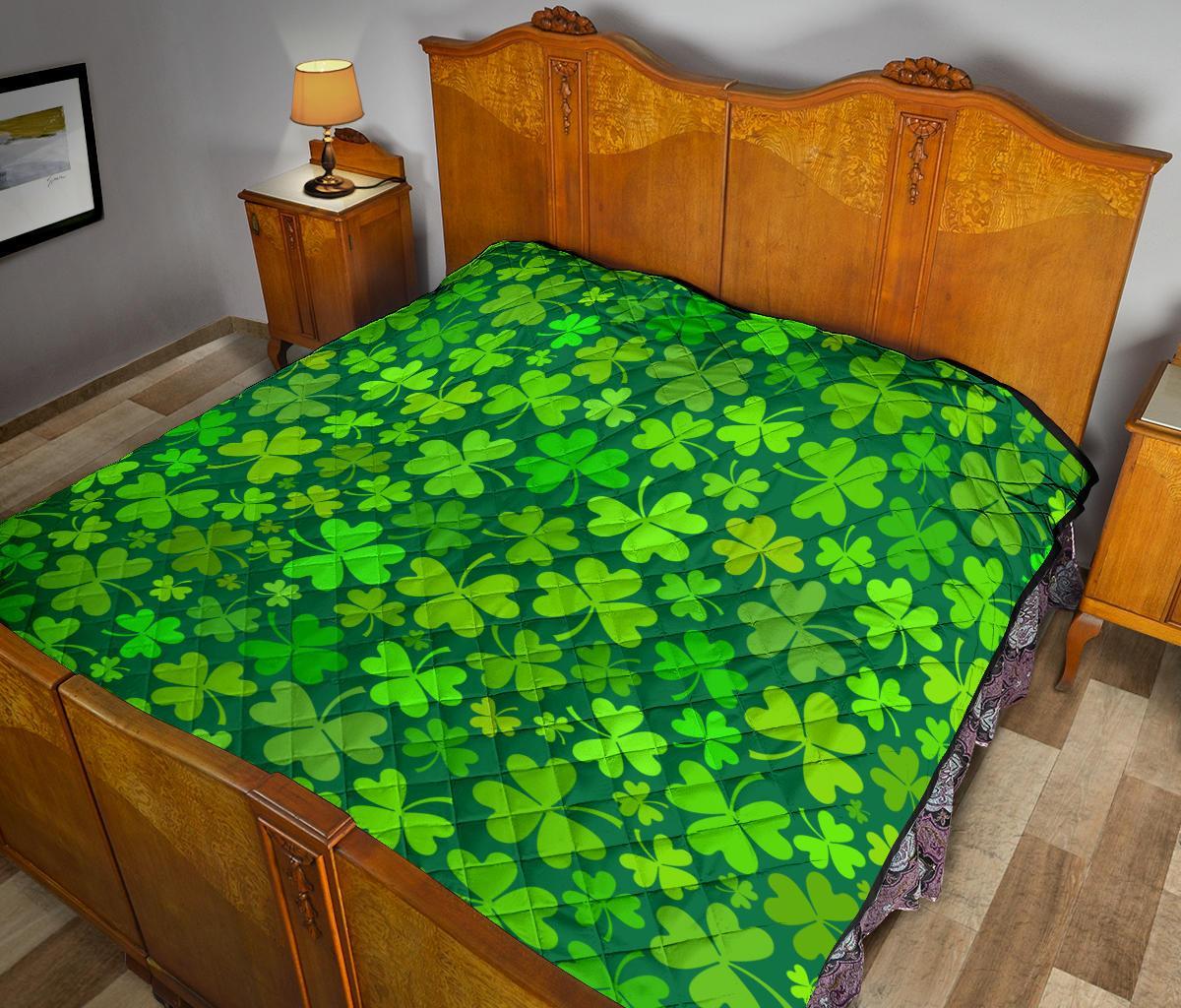 Shamrock St Patrick's Day Print Pattern Quilt-grizzshop