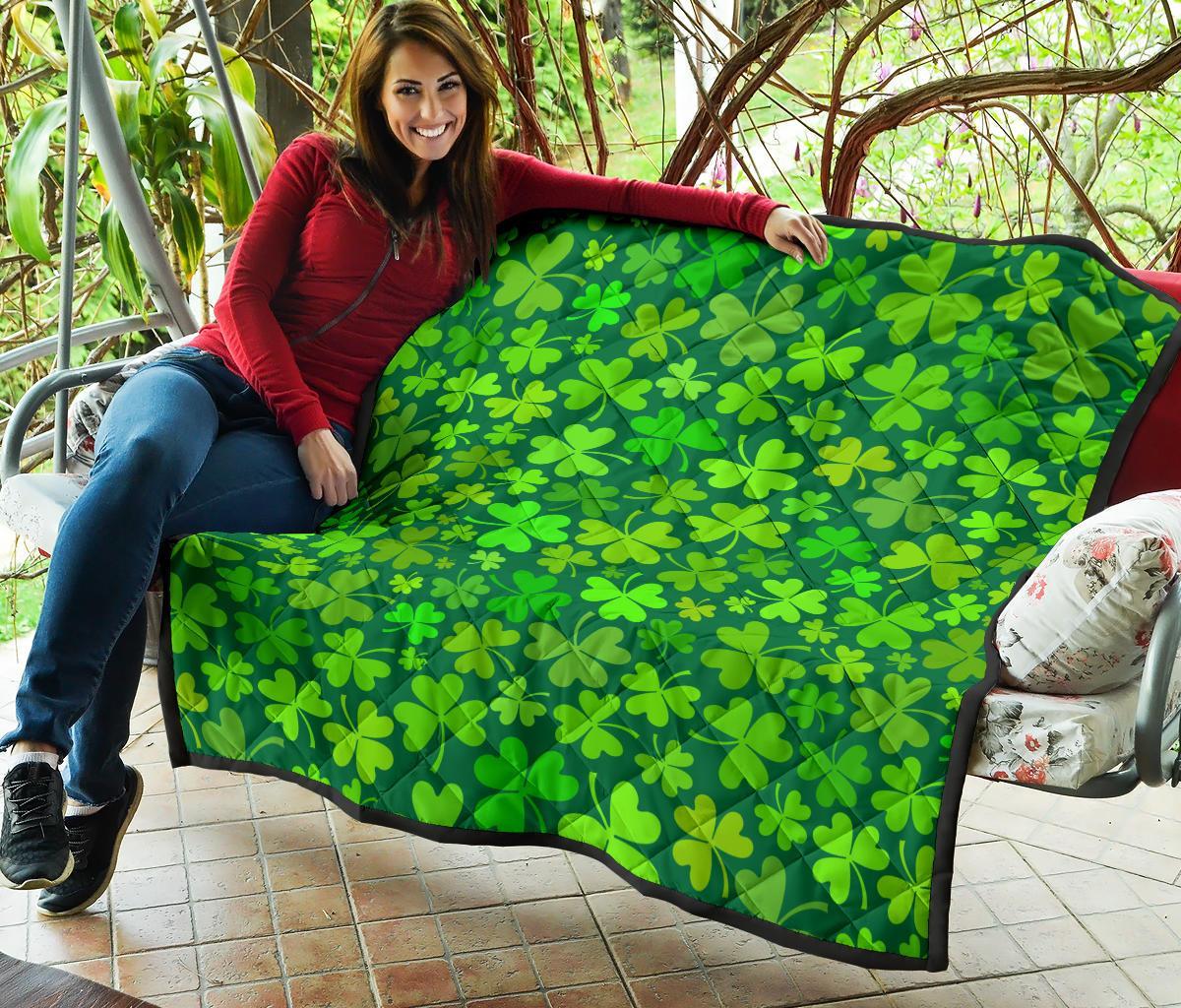 Shamrock St Patrick's Day Print Pattern Quilt-grizzshop