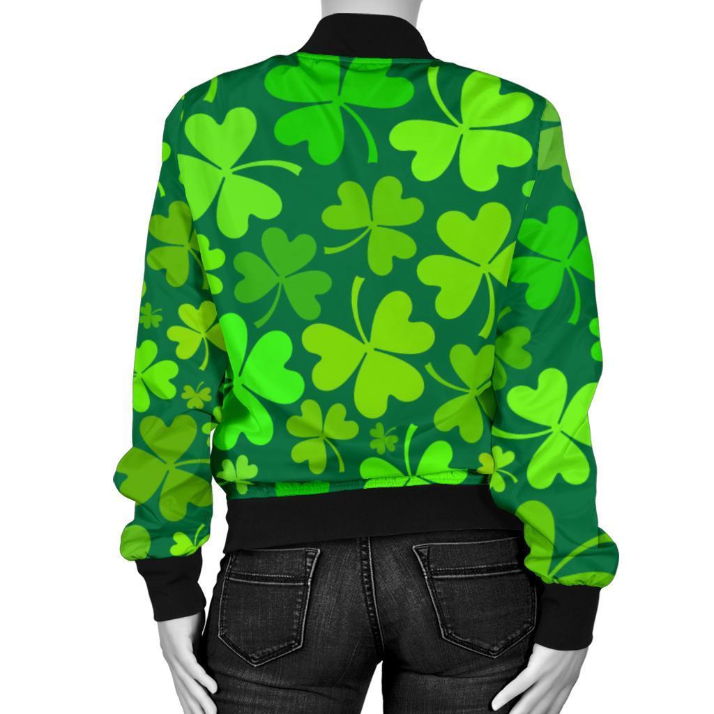 Shamrock St Patrick's Day Print Pattern Women Casual Bomber Jacket-grizzshop