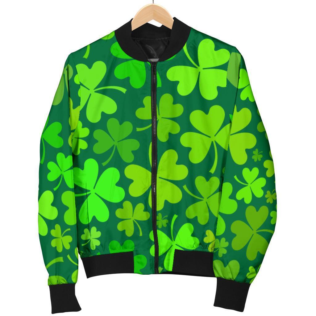 Shamrock St Patrick's Day Print Pattern Women Casual Bomber Jacket-grizzshop