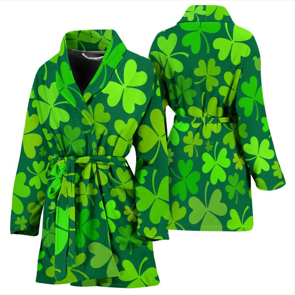 Shamrock St Patrick's Day Print Pattern Women Long Robe-grizzshop