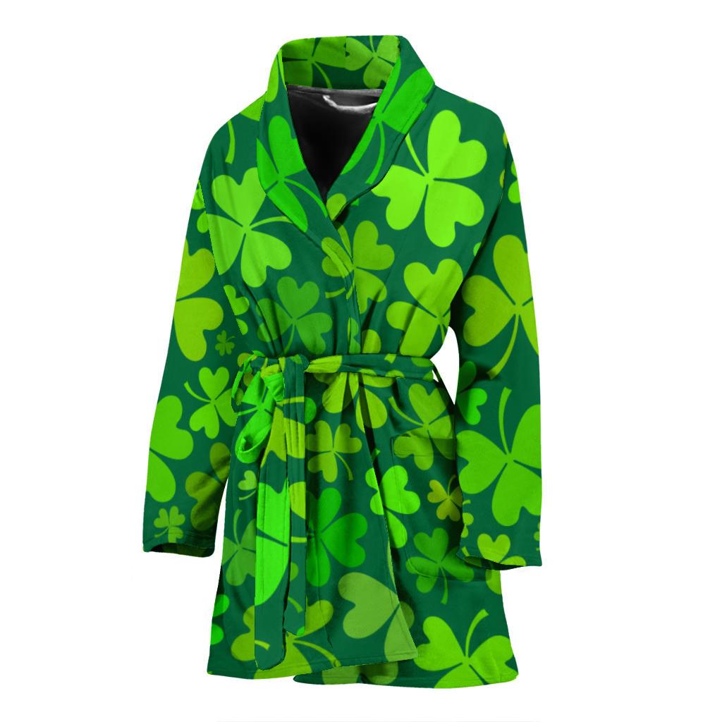 Shamrock St Patrick's Day Print Pattern Women Long Robe-grizzshop