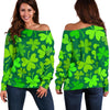 Shamrock St Patrick's Day Print Pattern Women Off Shoulder Sweatshirt-grizzshop