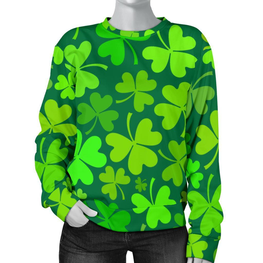 Shamrock St Patrick's Day Print Pattern Women's Sweatshirt-grizzshop