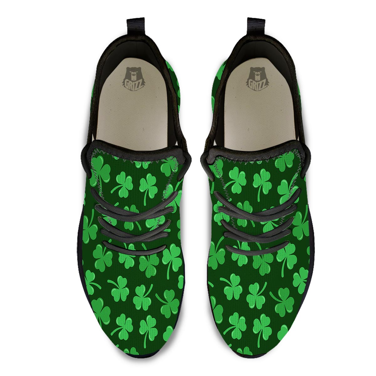 Shamrock St. Patrick's Day Print Pattern Black Athletic Shoes-grizzshop