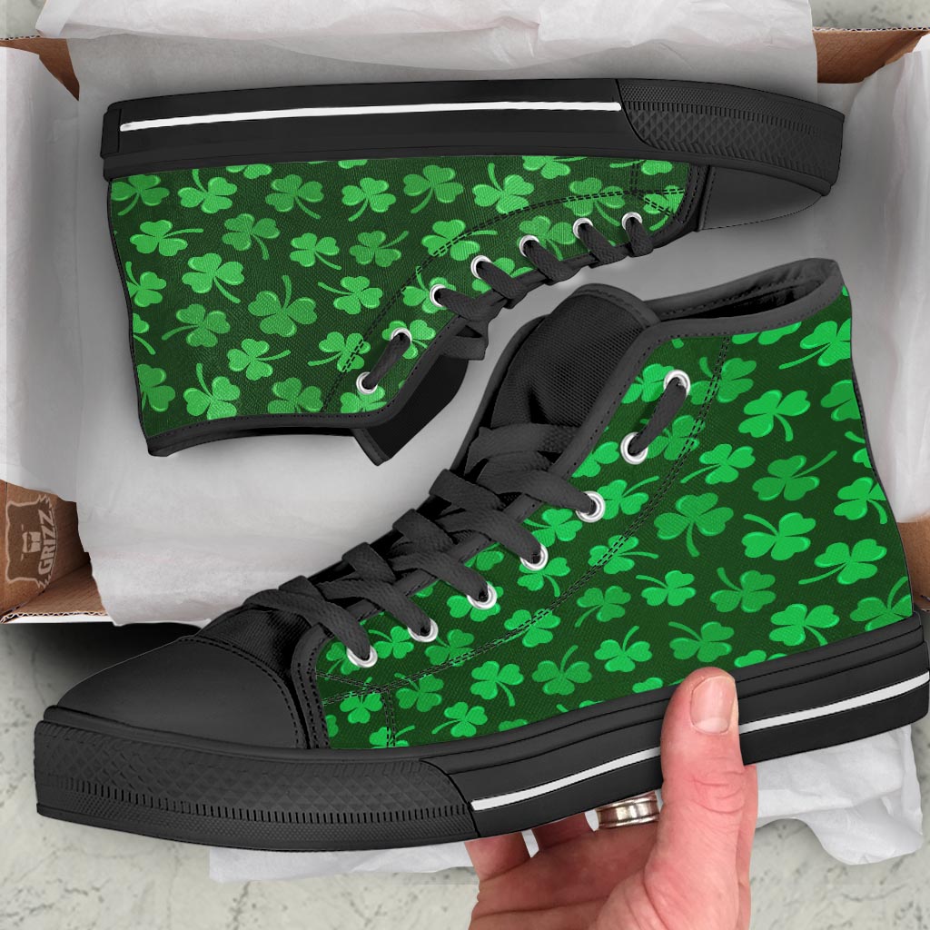 Shamrock St. Patrick's Day Print Pattern Black High Top Shoes-grizzshop