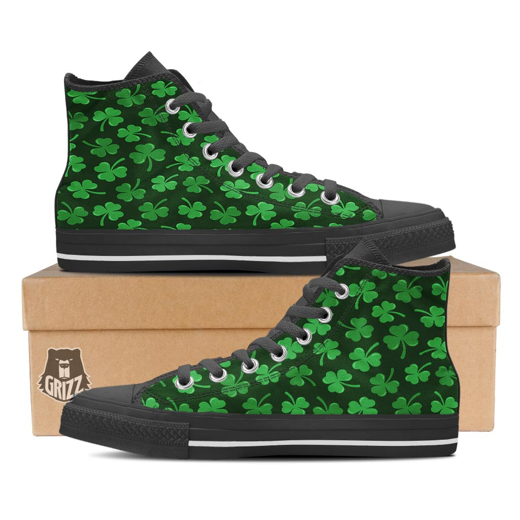 Shamrock St. Patrick's Day Print Pattern Black High Top Shoes-grizzshop