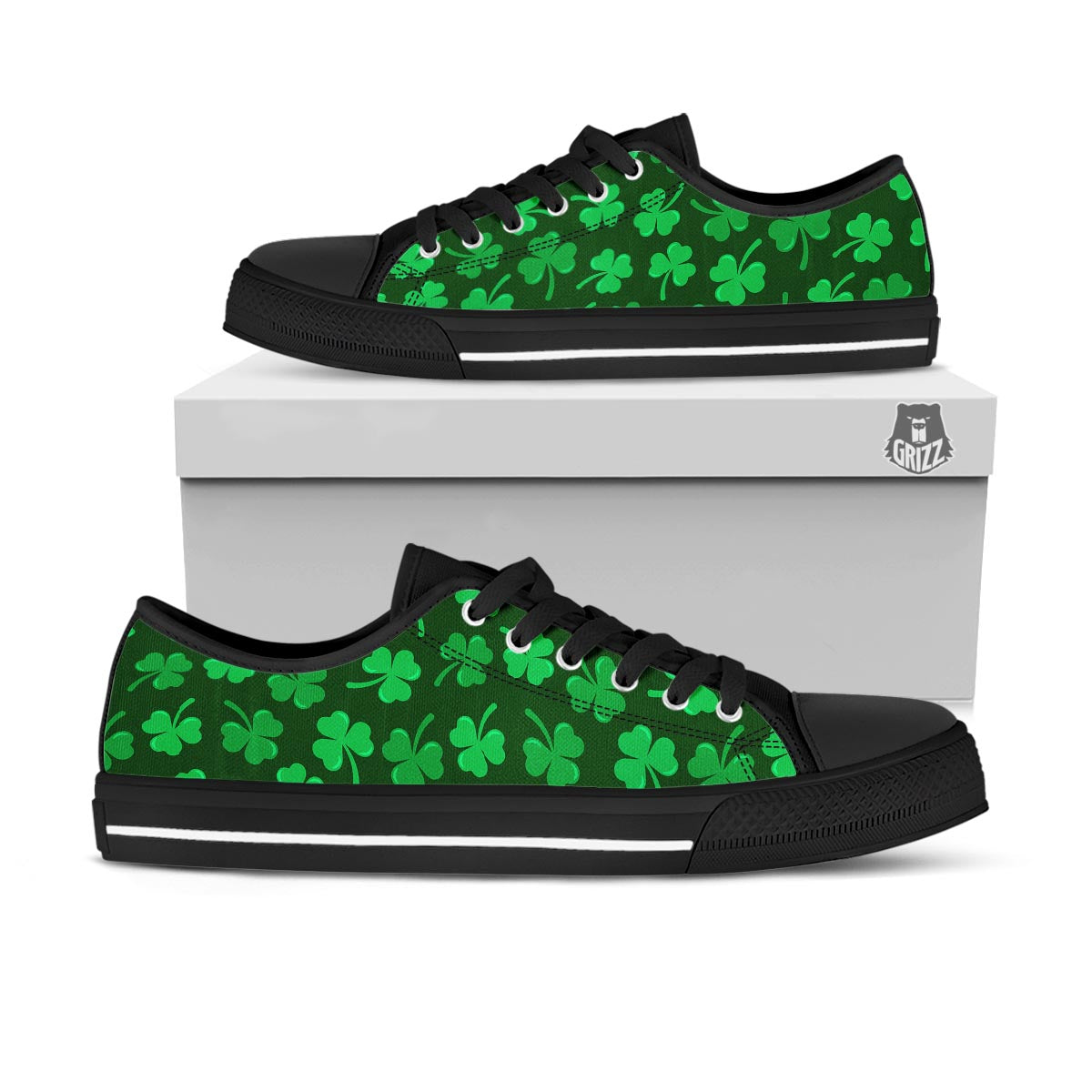 Shamrock St. Patrick's Day Print Pattern Black Low Top Shoes-grizzshop