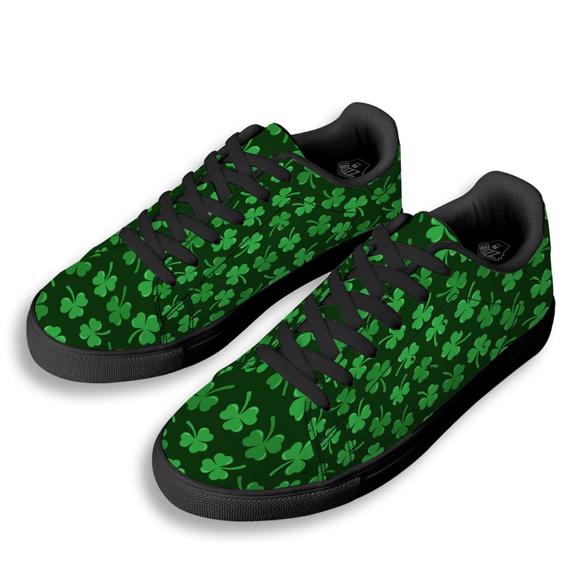 Shamrock St. Patrick's Day Print Pattern Black Low Top Sneakers-grizzshop