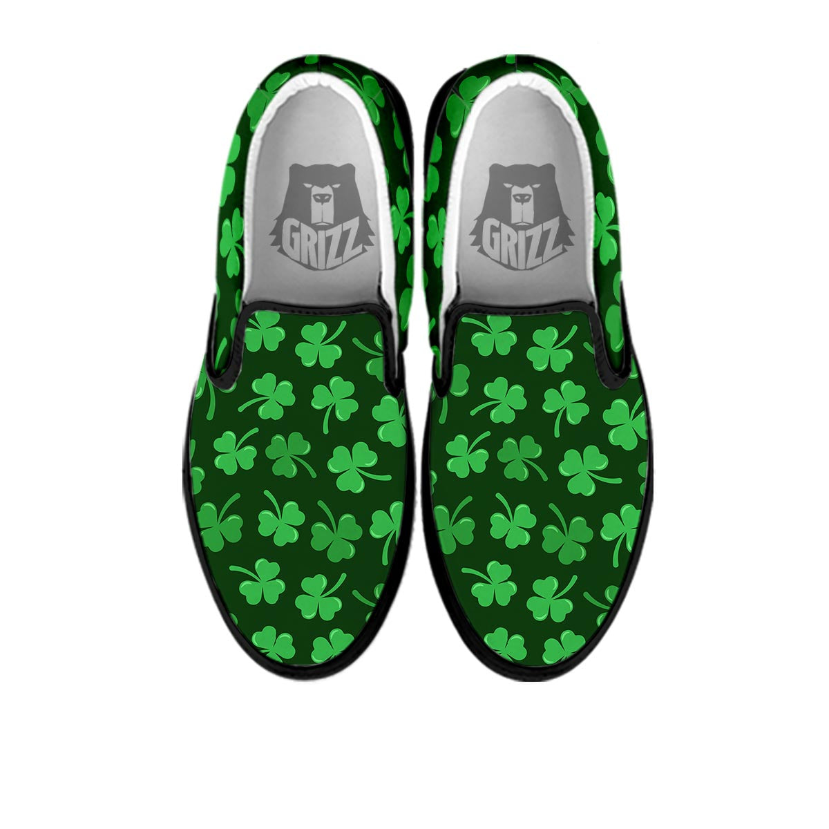 Shamrock St. Patrick's Day Print Pattern Black Slip On Shoes-grizzshop