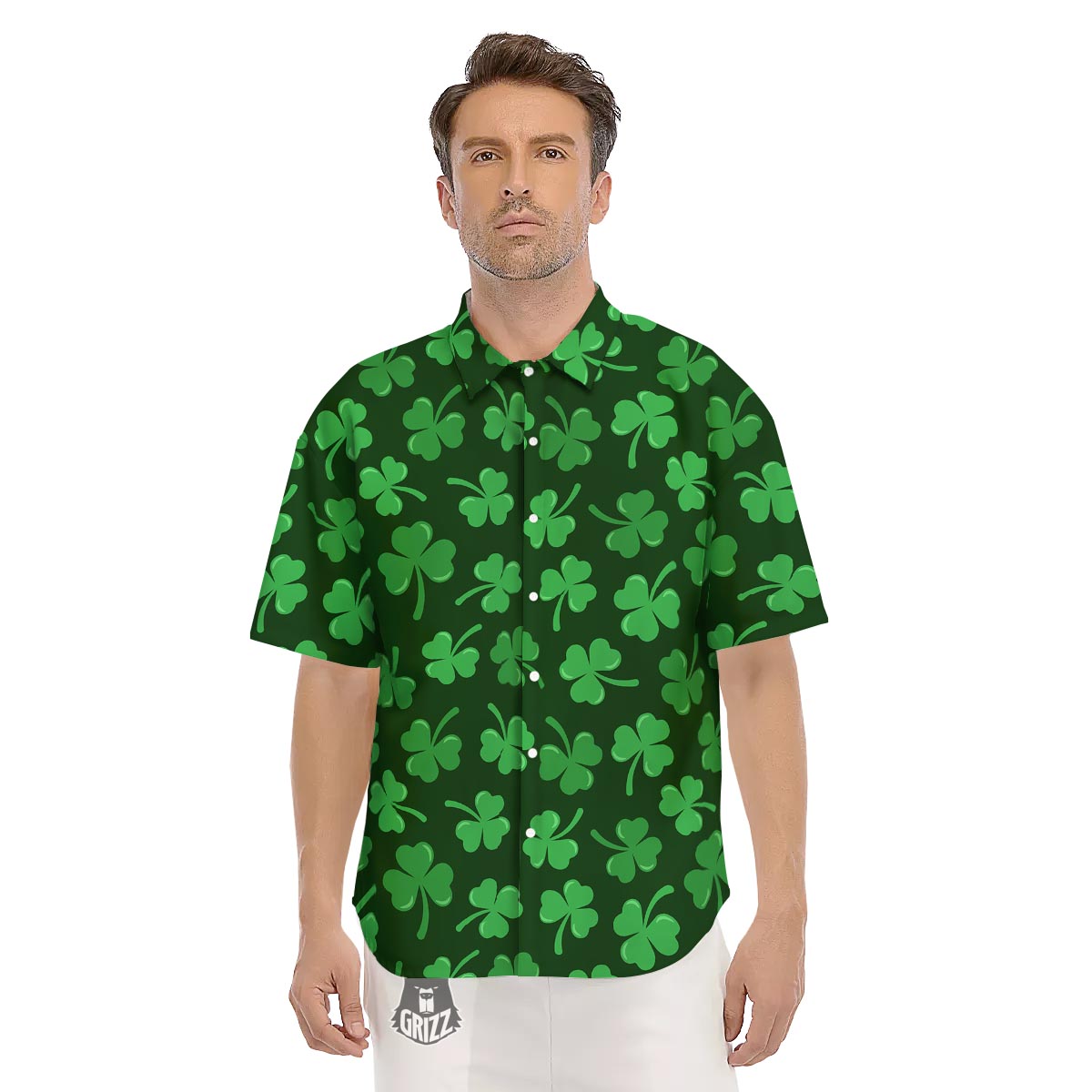 Shamrock St. Patrick's Day Print Pattern Men's Short Sleeve Shirts-grizzshop