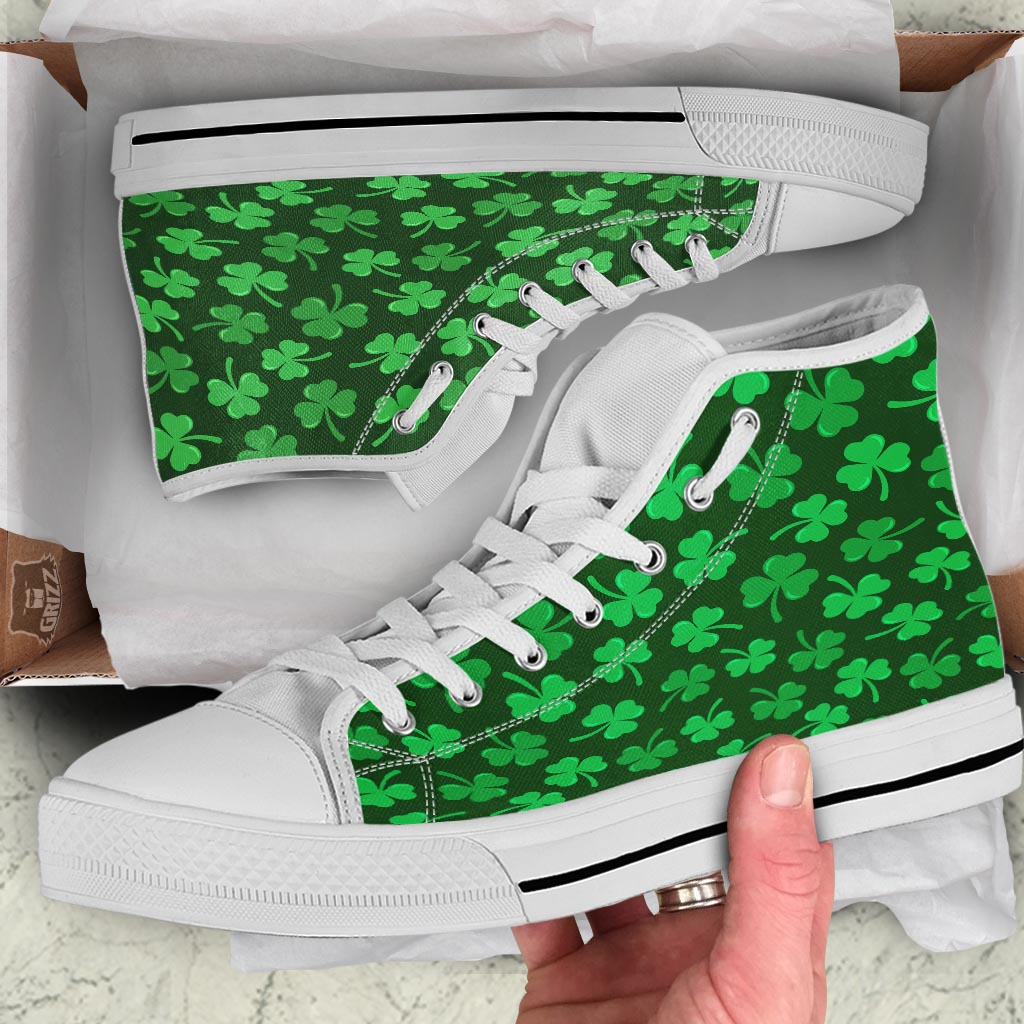 Shamrock St. Patrick's Day Print Pattern White High Top Shoes-grizzshop