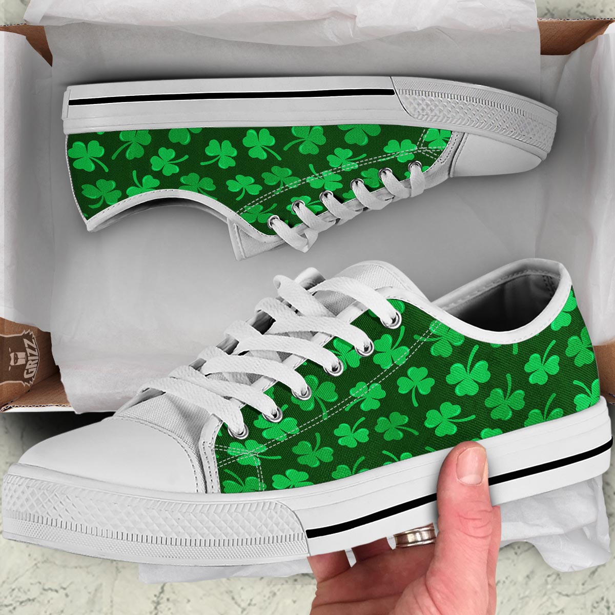 Shamrock St. Patrick's Day Print Pattern White Low Top Shoes-grizzshop