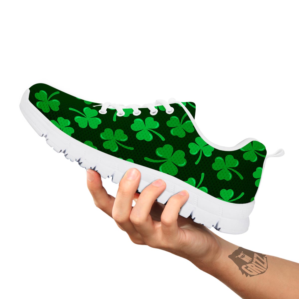 Shamrock St. Patrick's Day Print Pattern White Sneaker-grizzshop