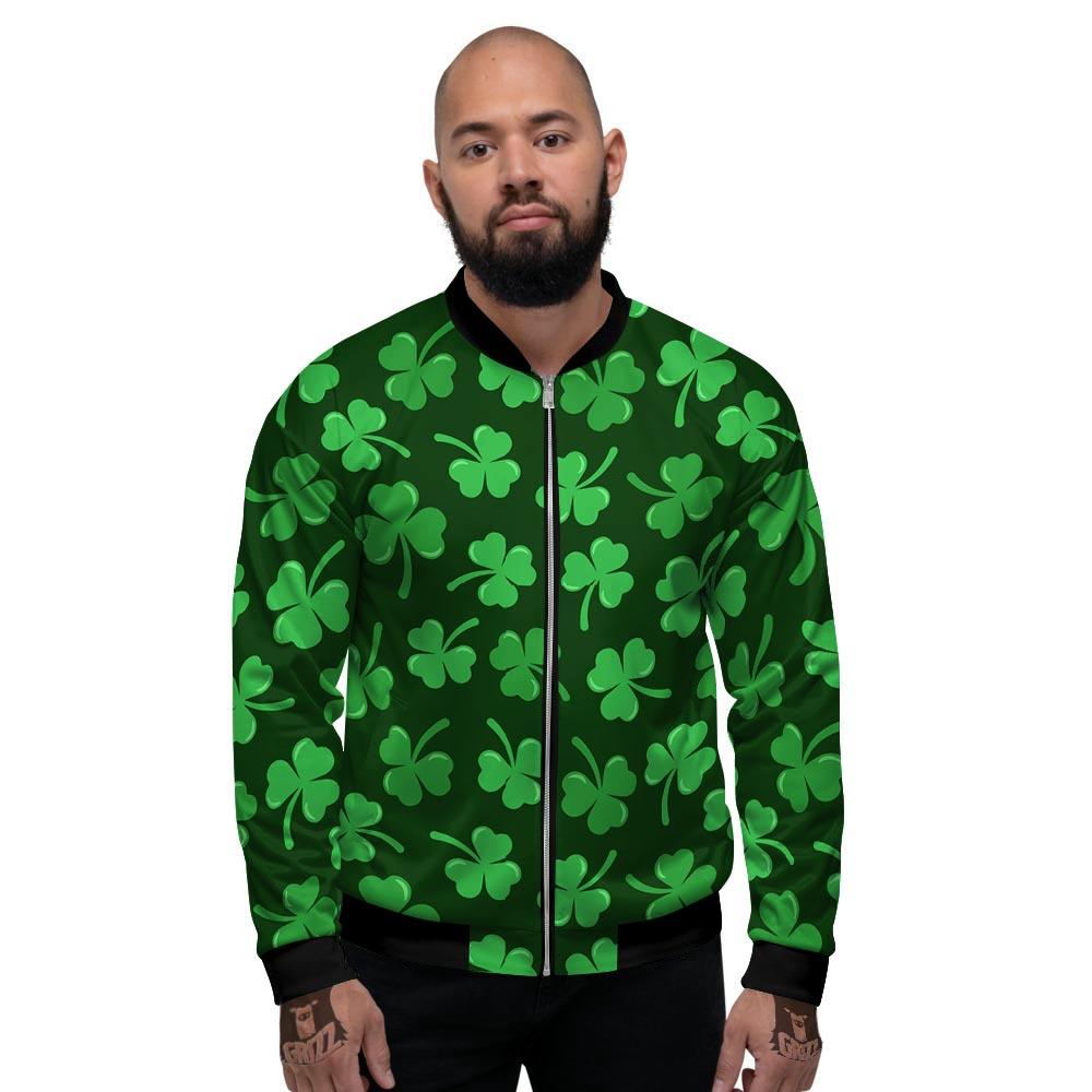 Shamrock St. Patrick's Day Print Pattern Men's Bomber Jacket-grizzshop