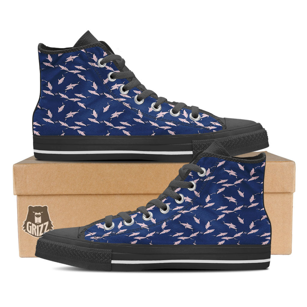 Shark Blue And Pink Print Pattern High Top Shoes-grizzshop