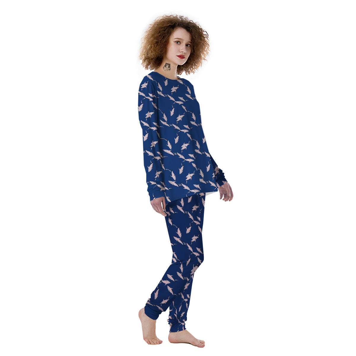 Shark Blue And Pink Print Pattern Women's Pajamas-grizzshop