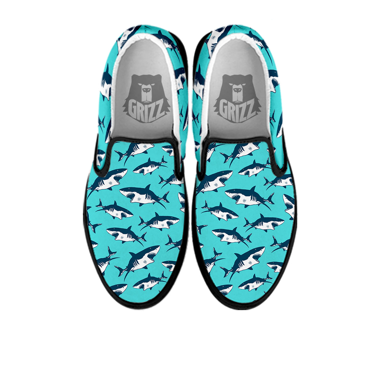 Shark Blue Print Pattern Black Slip On Shoes-grizzshop