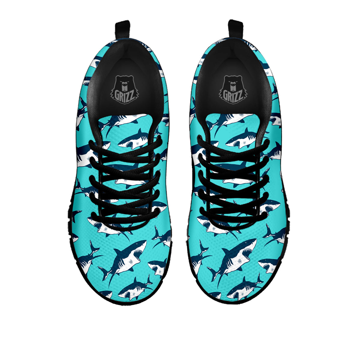 Shark Blue Print Pattern Black Sneaker-grizzshop