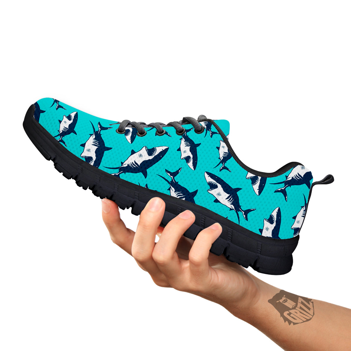 Shark Blue Print Pattern Black Sneaker-grizzshop