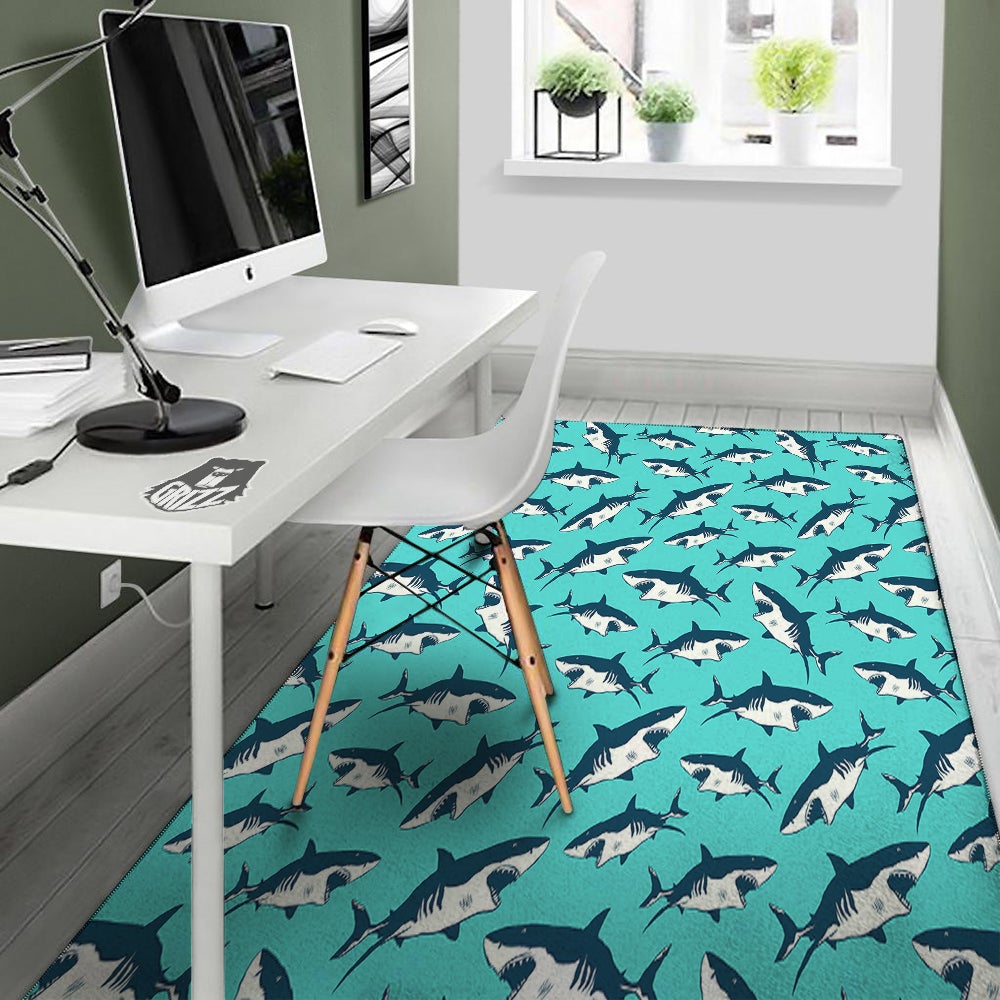 Shark Blue Print Pattern Floor Mat-grizzshop